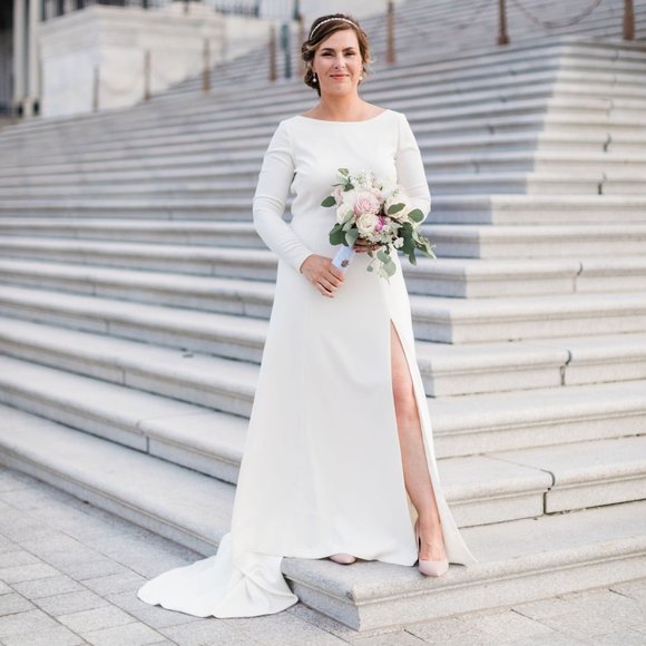 BHLDN Amy Kuschel Redding Wedding Gown Size NEW Crepe Long Sleeve